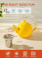 Sweese Teapot, Porcelain Tea Pot with Stainless Steel Infuser, Blooming & Loose Leaf Teapot - 27 ounce, Yellow - Image 3