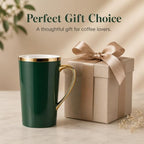 Green and Gold Coffee Mugs Set of 6, 12 oz Porcelain - Image 7