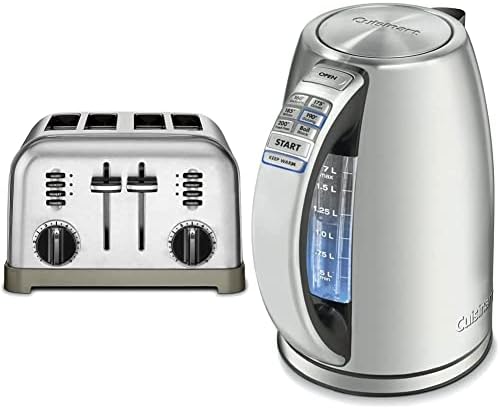 Cuisinart CPT-180P1 Metal Classic 4-Slice Toaster, Brushed Stainless & Electric Kettle, 1.7-Liter Capacity, Cordless 1500-Watts for Fast Heat Up, Stay Cool Non-Slip Handle, Stainless Steel, CPK-17P1 by Unknown
