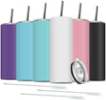 6 Pack Stainless Steel Skinny Tumbler, 20 OZ Double-Insulated Water Tumbler Cup with 6 Straw and 3 Brush, Vacuum Travel Mug Gift for Hot Cold Drinks with Cleaning(Assorted Colors) by Deitybless
