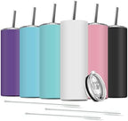6 Pack Stainless Steel Skinny Tumbler, 20 OZ Double-Insulated Water Tumbler Cup with 6 Straw and 3 Brush, Vacuum Travel Mug Gift for Hot Cold Drinks with Cleaning(Assorted Colors) by Deitybless