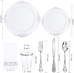 YOUBET 700PCS White and Silver Plastic Dinnerware Set for Wedding Party - Image 2