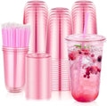 tchrules 100 Set 18oz Pink Plastic Disposable Cups with Lids and Straws by TCHRULESHOME