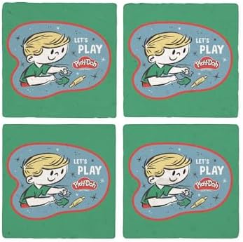 CafePress Play Doh: Let's Play Tumbled Stone - Set of 4 Coasters Set of 4 w/Holder - Image 4