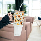 Sip-Sip Hooray! Sunflower and Bee 40oz Glass Tumbler with Lid and Straw - Image 3