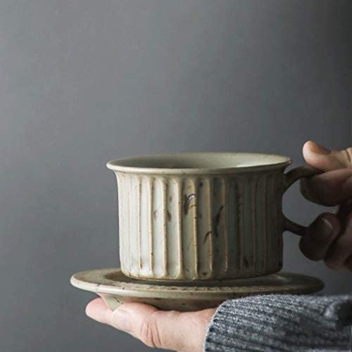 Coffee Cup Vintage Ceramic Latte Art Cappuccino Barista Cup with Saucer Stoneware Mug Couple Cup, Vertical Stripe Appearance，5.4 Oz Tea Cup(Orange) - Image 6