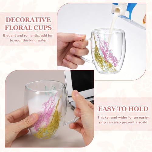 METALLIXITY Flowers Double Wall Glass Coffee Mugs 11.8oz Cyan-Blue 2Pcs - Image 5