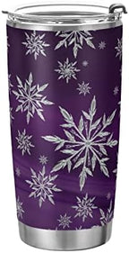 Tumbler Christmas Purple Snowflake Insulated Coffee Mug Double Wall Vacuum Travel Mug with Straw and Lid Stainless Steel 20oz by Selerdon