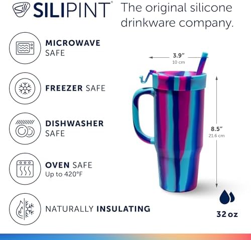 Silipint 32oz Silicone Tumbler with Handle Flip Lid and Straw – BPA-Free Non-Toxic Unbreakable Freezer Microwave Dishwasher Safe Tumbler – Perfect for Tea Cold Water Smoothies Pack of 4 - Image 2