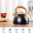 Tea Kettle, Toptier Teapot Whistling Kettle with Wood Pattern Handle Loud Whistle, Food Grade Stainless Steel Tea Pot for Stovetops Induction Diamond Design Water Kettle, 2.7-Quart Black - Image 6