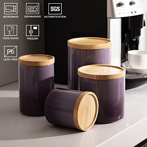 Sweejar Ceramic Food Storage Jar, Stackable Kitchen Canisters, Containers with Airtight Seal Wooden Lid for Serving Coffee Bean, Flour, Tea, Cookies, Spice and More - 58 Fl Oz (Gradient Purple) - Image 2