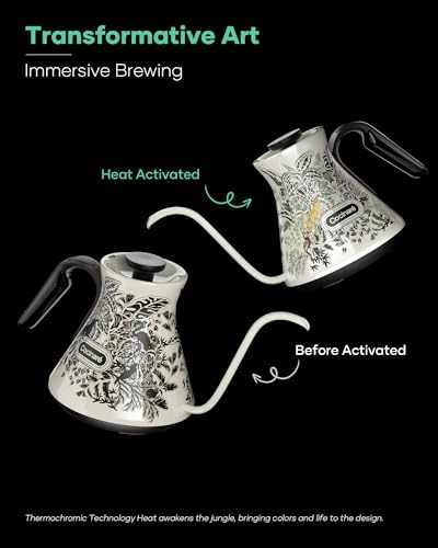 Cocinare Jungle Gooseneck Electric Kettle & Pour Over Coffee Set, ±0.5°F Temperature Control, 1500W 0.6L Kettle, Coffee Dripper, 550 ml / 18.6 oz Server & 2 Tasting Cups - Image 4