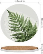 Drink Coasters with Cork Backing Ceramic Coasters Natural Plant Silhouette Fern Leaf Coaster for Drinks Non-Slip Coaste Round Absorbing Stone Coaster Set of 4PCS for Kinds of Cups Coffee Table - Image 2