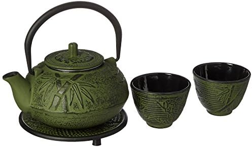 M.V. Trading New Star International T8180 Cast Iron Bamboo Tea Set with Trivet, 21 oz, Green by MVTrading