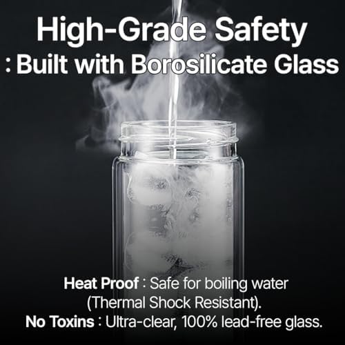 Glass Tea Infuser Bottle – One-Touch Magnetic Brewing, Double Wall Borosilicate Glass Tumbler with Removable Stainless Steel Infuser, Leak-Resistant Lid, 400 ml - Image 4