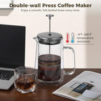 Press Coffee Maker, 1000 ml / 33.8 oz Double Wall Insulated Tea Maker, High Borosilicate Glass, Fine Mesh Screen, Ergonomic Handle, for Hot and Cold Beverages - Image 3