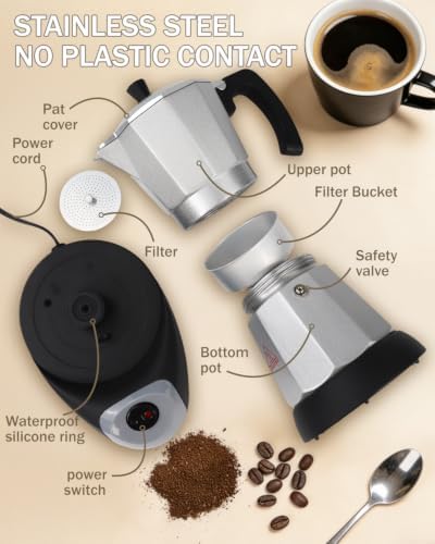 Electric Moka Pot with Detachable Base 6 Cup Espresso Maker - Image 3