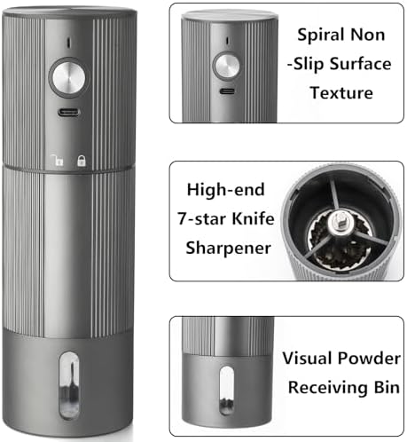 Portable Electric Burr Coffee Grinder, Stainless Steel Burrs,Grey - Image 6