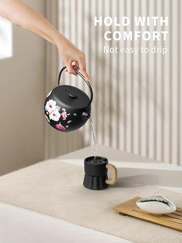 Toptier Teapot with Removable Infuser, Cast Iron Tea Kettle Stovetop Safe, Solid Geometry Ball Design Tea Pot Coated with Enameled Interior for 32 Ounce (950 ml), Morning Glory - Image 4