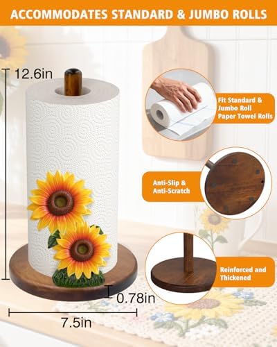 GAJ Sunflower Paper Towel Holder & Mug Tree - Modern Farmhouse Sunflower Decor for Kitchen Coffee Bar - Gifts for Women - 3D Yellow Stuff Decorative Accessories - Image 5