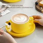 8 Ounce Cappuccino Cups Set of 4, Latte Mugs with Saucers and Spoons, Yellow Ceramic Coffee Mugs Tea Cups for Cappuccino Latte Mocha Au Lait Macchiato Cafe - Image 3