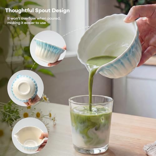 Matcha Set, 5Pcs Ceramic Matcha Set including Daisy Matcha Bowl and Mushroom Whisk Holder, Bamboo Whisk, Scoop, Sifter - Thoughtful Matcha Whisk Set Gift for Matcha Lovers, Blue - Image 4