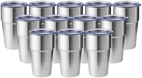 MEWAY 16oz Tumbler Double Wall Vacuum Insulated Travel Mug Bulk, Stainless Steel Tumblers with Lid, Powder Coated Coffee Cups for Cold & Hot Drinks (Silver,12 Pack) by MEWAY