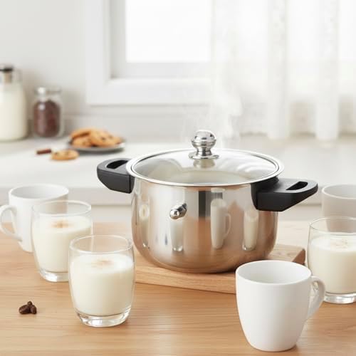 KSJONE See Through lid Milk Boiler 67 oz/2000 ml Pot, Stainless Steel Double Wall Milk Cooker with Whistle and Funnel, Silver - Image 7