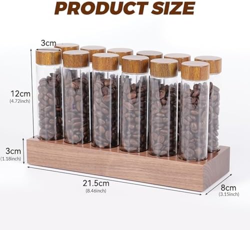 Coffee Bean Container, Single Dose Coffee Bean Storage, 12 Tubes Glass Storage with Wooden Stand, Leakproof Moisture-Proof Espresso with Lids for Tea, Spices - Image 3