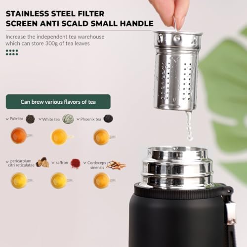 1000ml Double wall vacuum Leakproof stainless steel wide mouth insulated water bottle,tea tumbler with tea strainer infuser basket,cup and lid; travel coffee thermoses hot drinks,cold thermal flask - Image 5