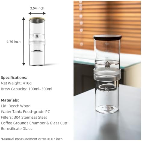Iced Coffee Cold Brew Drip Maker, 300ml/10oz Glass Cold Brew Coffee Maker with Reusable Filter Ice Coffee Machine - Image 2