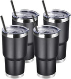 DOMICARE 30 oz Tumbler with Lid and Straw, Stainless Steel Tumblers Bulk, Insulated Vacuum Double Wall Travel Coffee Mug, Durable Powder Coated Tumbler Cups (Black, 4) by VisittheDOMICARE