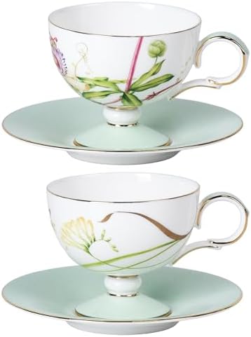 KAMMAK Tea Cups Set of 2,Ceramic Floral Pattern Demitasse Cup by KAMMAK