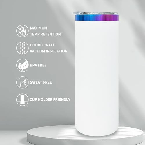 20 oz Skinny Tumblers Bulk with Lids and Straws White,8 pack - Image 4