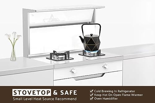 Toptier Cast Iron Teapot, Stovetop Safe Japanese Cast Iron Tea Kettle, Diamond Design Tea Pot with Removable Infuser for Loose Tea, 30 Ounce (900 ml), Black - Image 6
