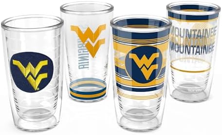 Tervis West Virginia Mountaineers - Assorted Made in USA Double Walled Insulated Tumbler Travel Cup Keeps Drinks Cold & Hot, 16oz 4pk, Classic by TervisTumblerCompany