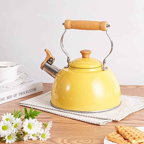 ROCKURWOK Whistling Tea Kettle, Tea Pot All Stovetop Safe, 2.7 Quart Yellow - Image 2