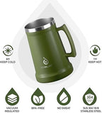 Ideus Insulated Beer Stein, 24/34oz Stainless Steel Double Walled Beer Mug Giant Bar Drinkware Metal Beer Cup with Big Grip Handle (Olive Green, 34oz (1,000ml)) - Image 2
