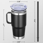 20 oz Stainless Steel Tumbler with Handle Bulk Metal Insulated Tumblers Travel Coffee Mug with Handle Double Wall Tumbler Cup with Lid and Straw, Black 6 Pack - Image 4