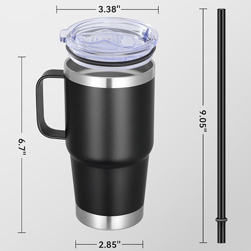 20 oz Stainless Steel Tumbler with Handle Bulk Metal Insulated Tumblers Travel Coffee Mug with Handle Double Wall Tumbler Cup with Lid and Straw, Black 6 Pack - Image 4
