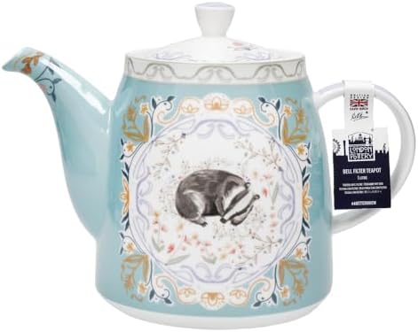 London Pottery Classic Ceramic Bell -shaped Teapot, 1 Litre (33.8 Fl oz), Badger Cocoon, Stainless Steel Tea Infuser, English Style Tea Pot for Afternoon Tea by LondonPottery