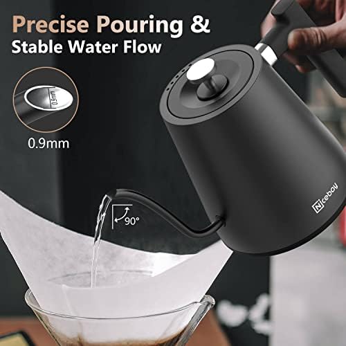 Nicebay Electric Gooseneck Kettle, Kettle with Heating Base Buttons and LED Display, Pure Stainless Steel Inner Tea 1200W Fast Heating, Pour Over Coffee 0.8L, Black, (SK-0804) - Image 5