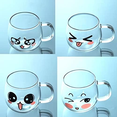 Glass Coffee Mugs Set Of 4 (200ml) Espresso Glass Cups Perfect For Milk, Latte, Tea, Cappuccino (Cute Cups) - Image 5