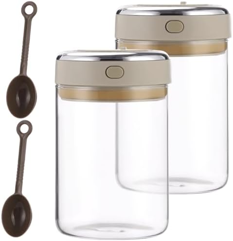 2 Pack Airtight Glass Coffee Canisters, 37.2 fl oz Vacuum Seal Storage Container with One Way Valve for Coffee Beans, Tea, Milk Powder, Warm Grey White, 6.3 x 4.41 x 4.49 in - Image 3