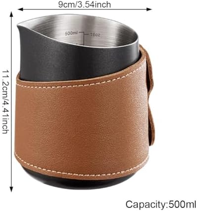 Handleless Milk Frothing Cup Slanted Mouth Latte Cup Milk Frothing Pitcher Stainless Steel Milk Frother Jug with Leather Case - Image 2