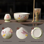 Hand-Painted Matcha Whisk Set, 8-Piece 3D Art Ceremony Kit with Unique Bowl, Bamboo Whisk, Sifter & Scoop for Exquisite Japanese Tea Making (Flower Pattern 2) - Image 3