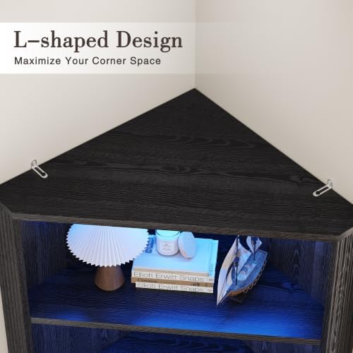 kepptory 71" Corner Bar Cabinet with Mini Fridge Space, LED Light Cabinet - Image 5