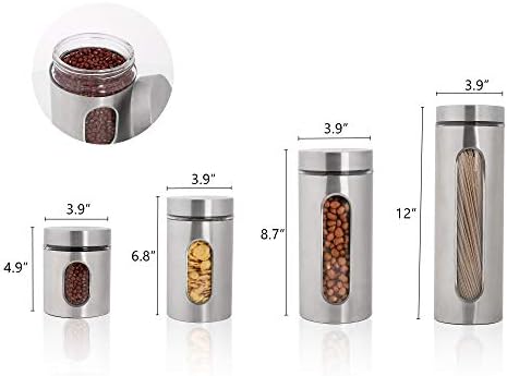 PENGKE Canisters Set,4 Piece Silver Stainless Steel Canister Set with Glass Windows,Perfect for Kitchen Canning Cereal,Pasta,Sugar,Beans,Spice - Image 2