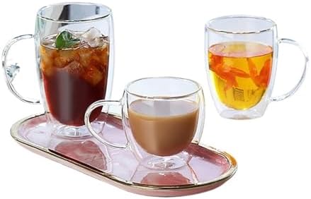 Coffee Mug 2-6pcs 150-450ML Double Wall Glass Cup Creative Insulation Drinkware Transparent Coffee Milk(3pcs,350ML with handle) - Image 3