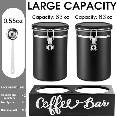 2×63OZ Stainless Steel Coffee Container with Shelf and Scoop for Coffee Bar - Image 3